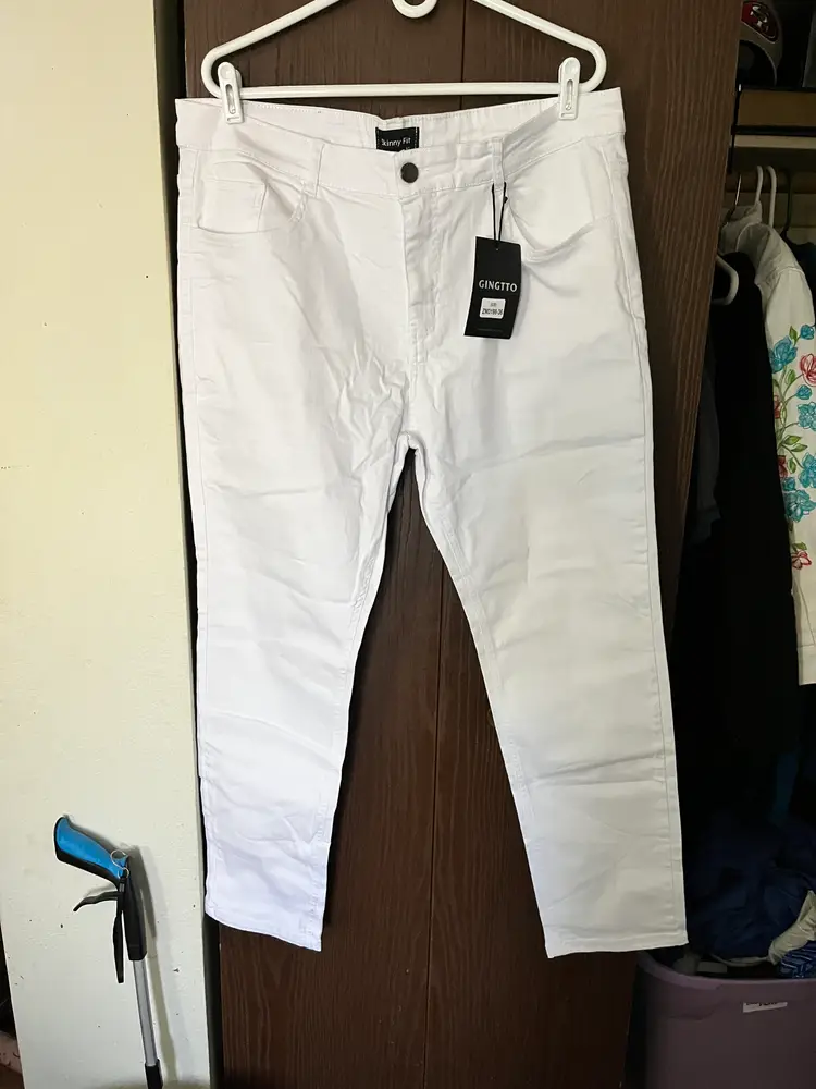 GINGTTO Mens Skinny Fit White Jeans 40x28 Stretch Denim Tapered NEW