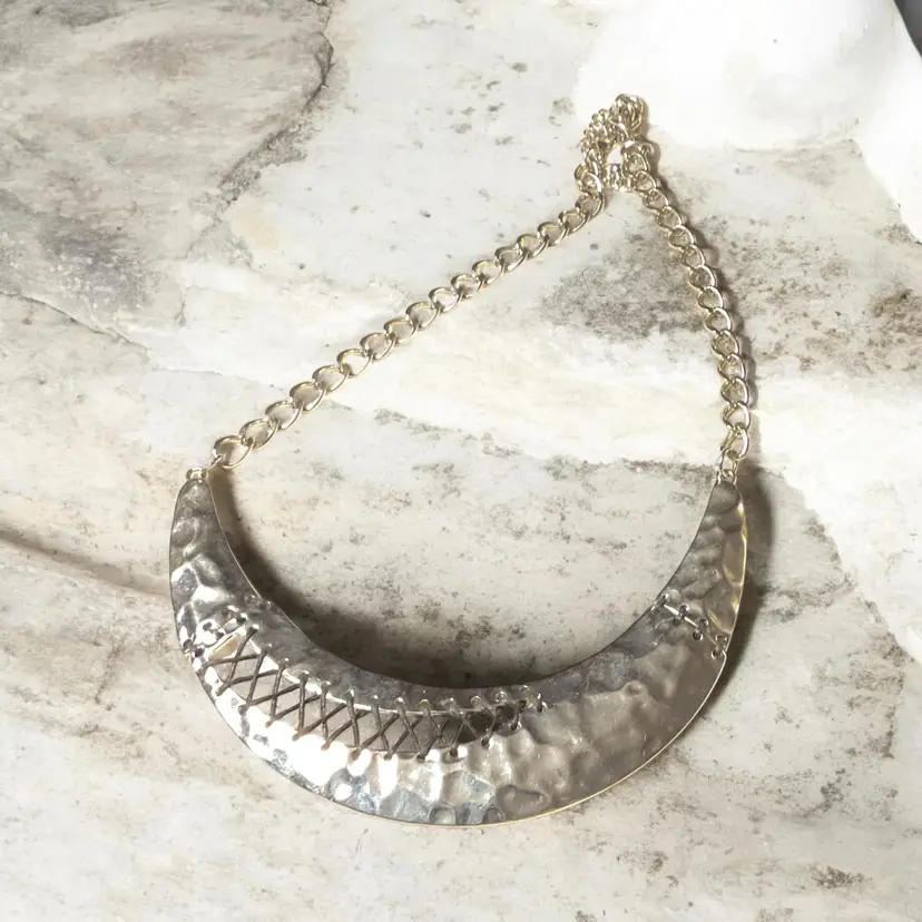 Hammered Silver Crescent Necklace