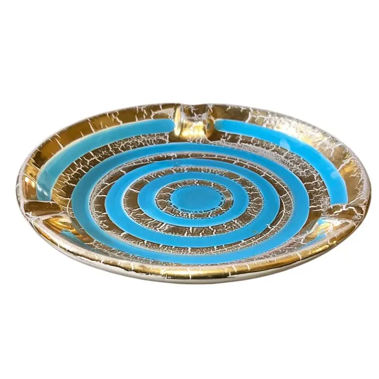 Beautiful Tabletop Ashtray Ocean Blue Gold Made in Italy Bitossi??