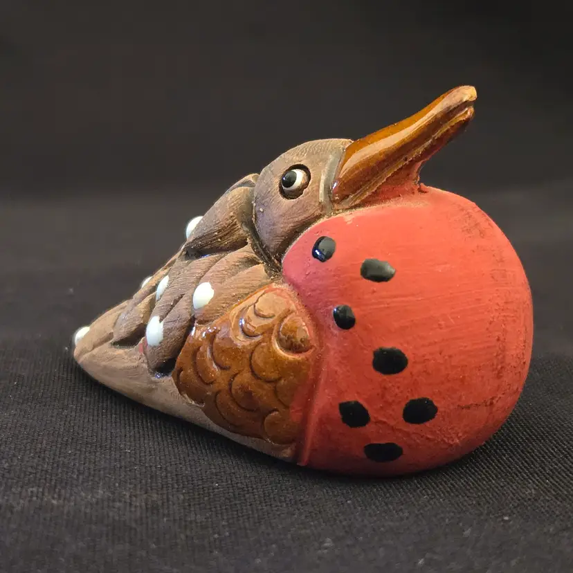 Art Pottery Bird Figurine Frigate Bird Handmade Miniature Puffed Red Chest 2¼" Long