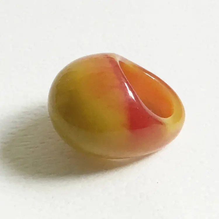 Vintage Orange & Yellow Marbled Lucite Plastic Dome Bubble Mod Ring Size 4.25