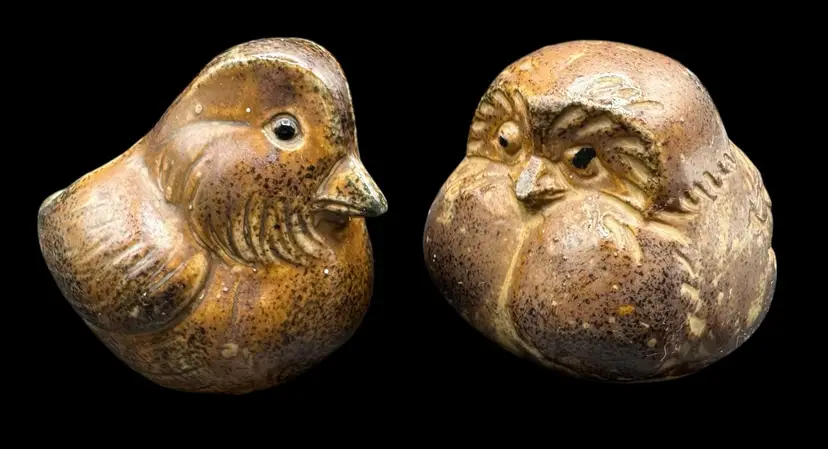 Set of 2 Vintage Small Ceramic Bird Figurine Planter Brown Couple Japan 2.5”