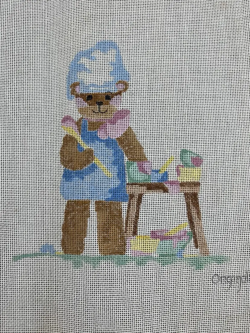 Stitch Painted Needlepoint Mama Bear Baker Cook Chef 13 Point Canvas 18x18"