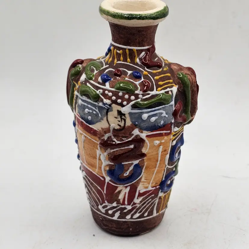 Moriage satsuma Pottery Vase Vintage 4" Japan