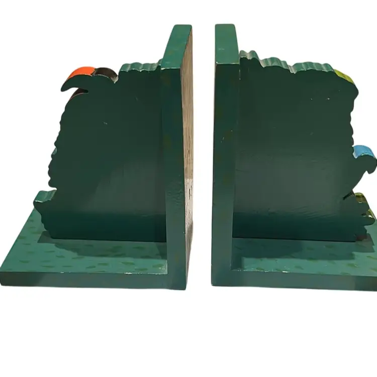 Tropical Hand Painted Wood Bird Book Ends