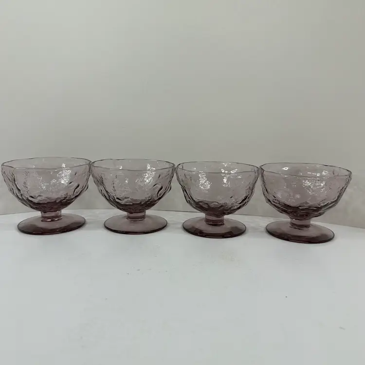 Set of 4 Vintage Morgantown Crinkle Glass Amethyst Purple Tall Sherbet Dishes
