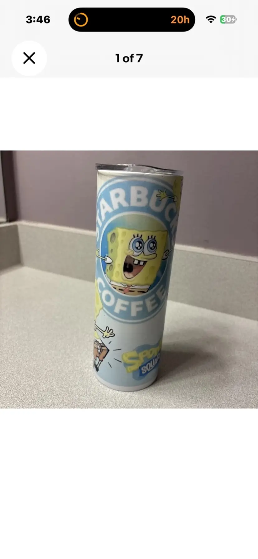 SpongeBob Starbucks 20oz Tumbler Insulated Stainless Coffee Cup with Lid