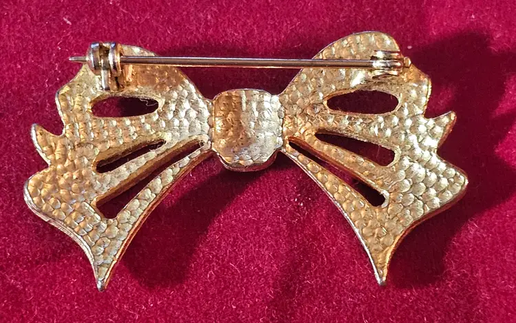 Faux Opal Gold Tone Bow Brooch VIntage Costume Jewelry