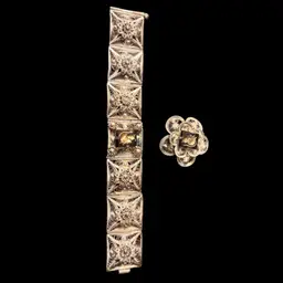 Vtg. silver 900 Bracelet And Brooch pendant Flower Filigree Warrior