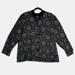 Laura Ashley Brocade Tapestry Jacket Womens 1X Black Gold Damask Coat