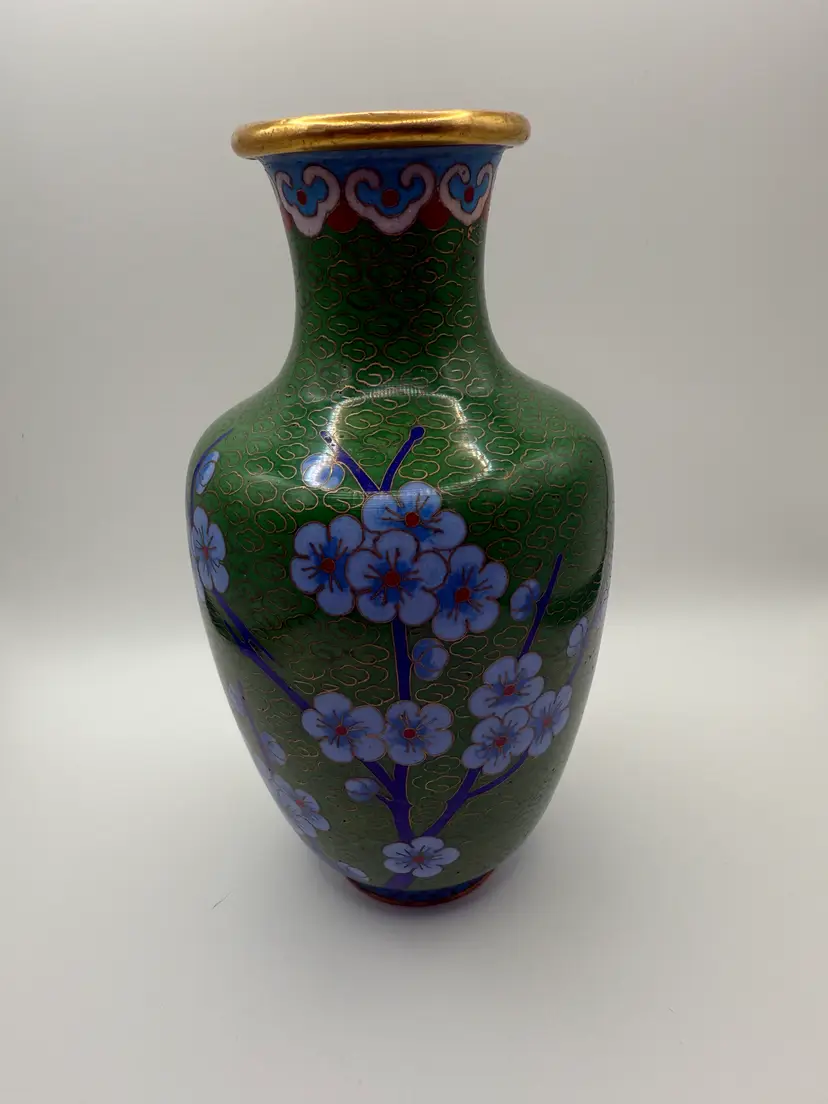 Cloisonne Brass Enamel Vase Cloisonné 6.5"