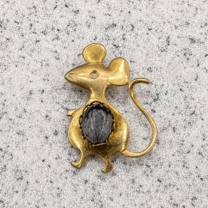 Gold Tone Jelly Belly Mouse Brooch