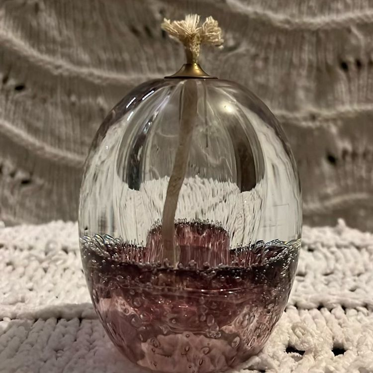 Hand-blown art glass oil lamp, from Poland