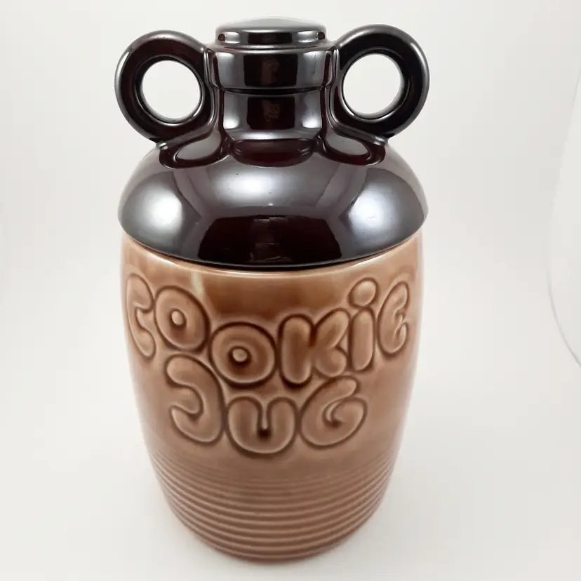 Vintage McCoy Cookie Jug Handled Growler Style Brown 213