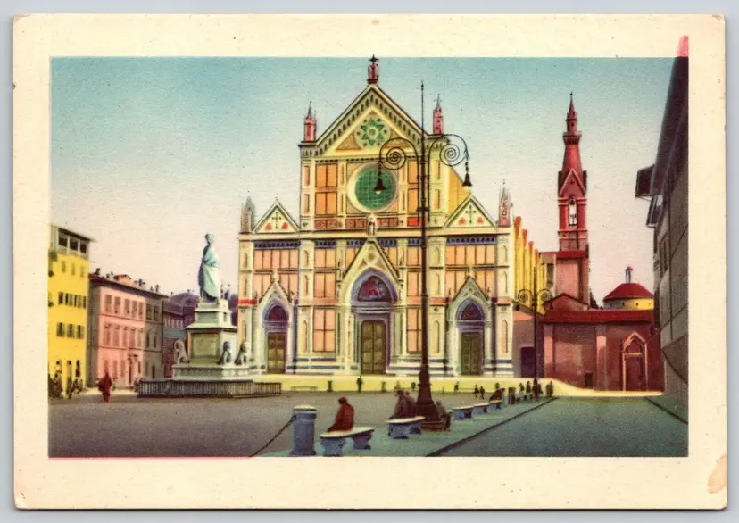 Postcard Basilica of Santa Croce Monument to Dante Alighieri Florence Italy Art