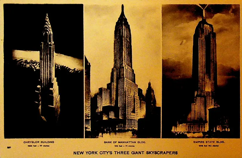 New York City's Three Giant Skyscrapers Unused Postcard