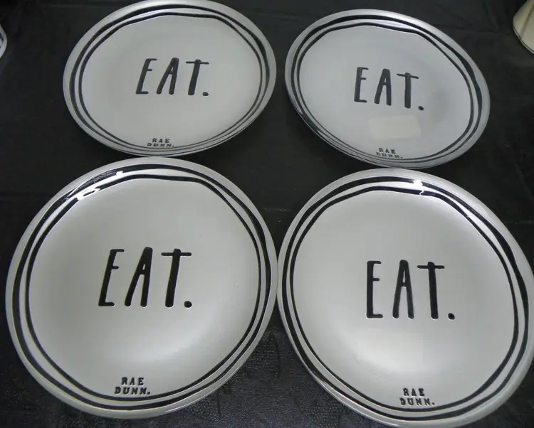 Rae Dunn Glass Collection set of 4 Plates "Eat"