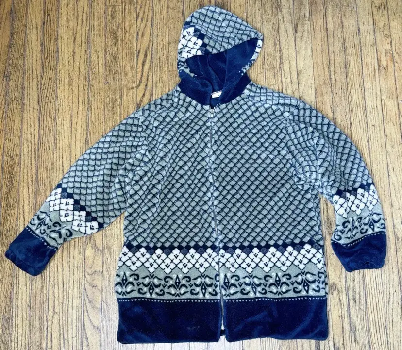 Vintage Polar Magic Nordic Thick Fleece Hooded Jacket Coat Large Made In Canada