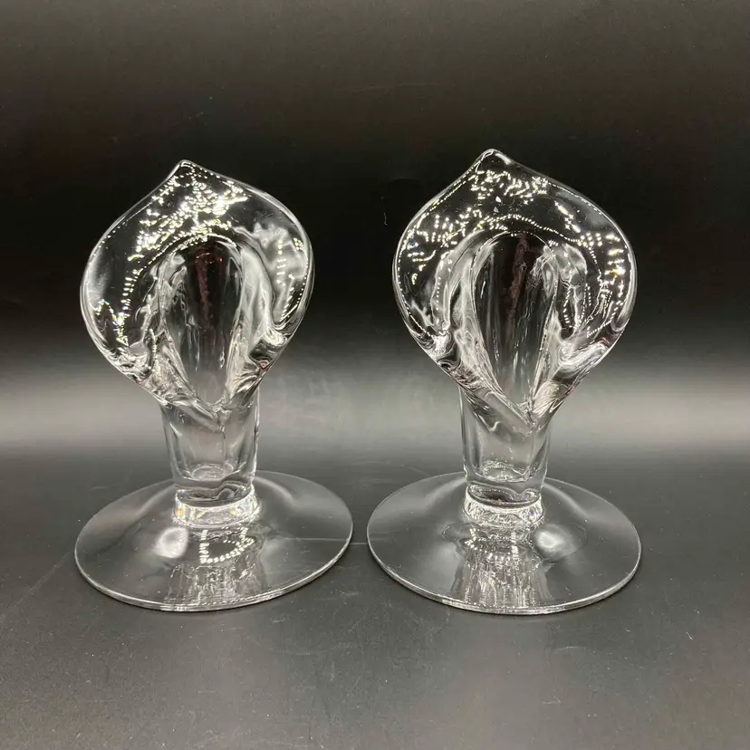 Pair Vintage Cambridge Glass Calla Lily Jack In The Pulpit Candlesticks Taper Candle Holders