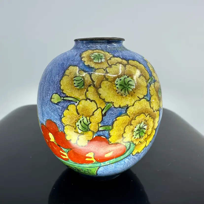 Vintage Floral Enamel Miniature Vase