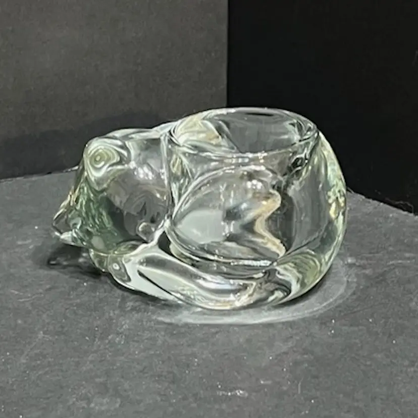 Indiana Glass Sleeping Kitty Vintage Votive Candle Holder ~2.5” x 4.5” x 3.25”