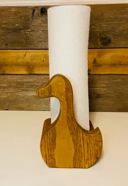 Vintage Wooden Standing Duck Paper Towel Holder Country Farmhouse Rustic CottageCore