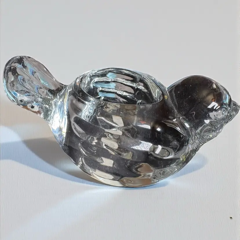 Vintage Indiana Glass Lead Crystal Sparrow Bird Votive Candle Holder