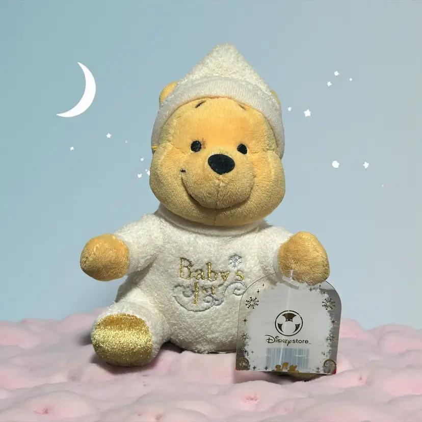 Disney Store Baby Winnie the Pooh Baby's 1st  Soft Plush 6” Winter Snowflake