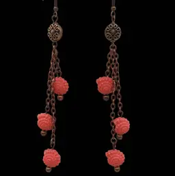 Coral Colored Shell Beads With Coppertone Chain Earrings.
