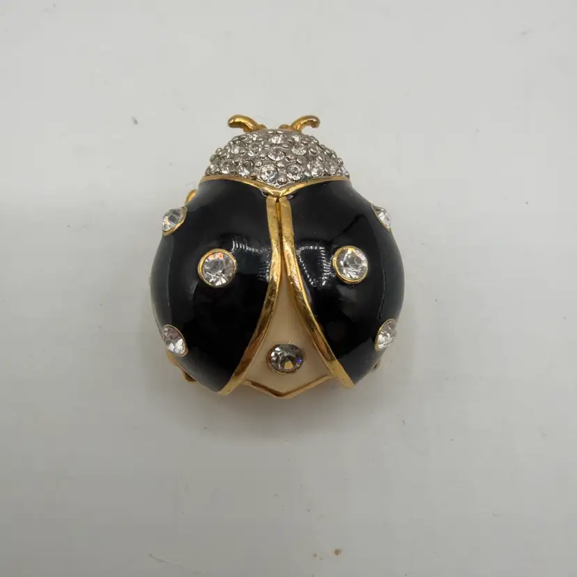 Joan Rivers Gold Tone Rhinestone Enamel Ladybug Brooch