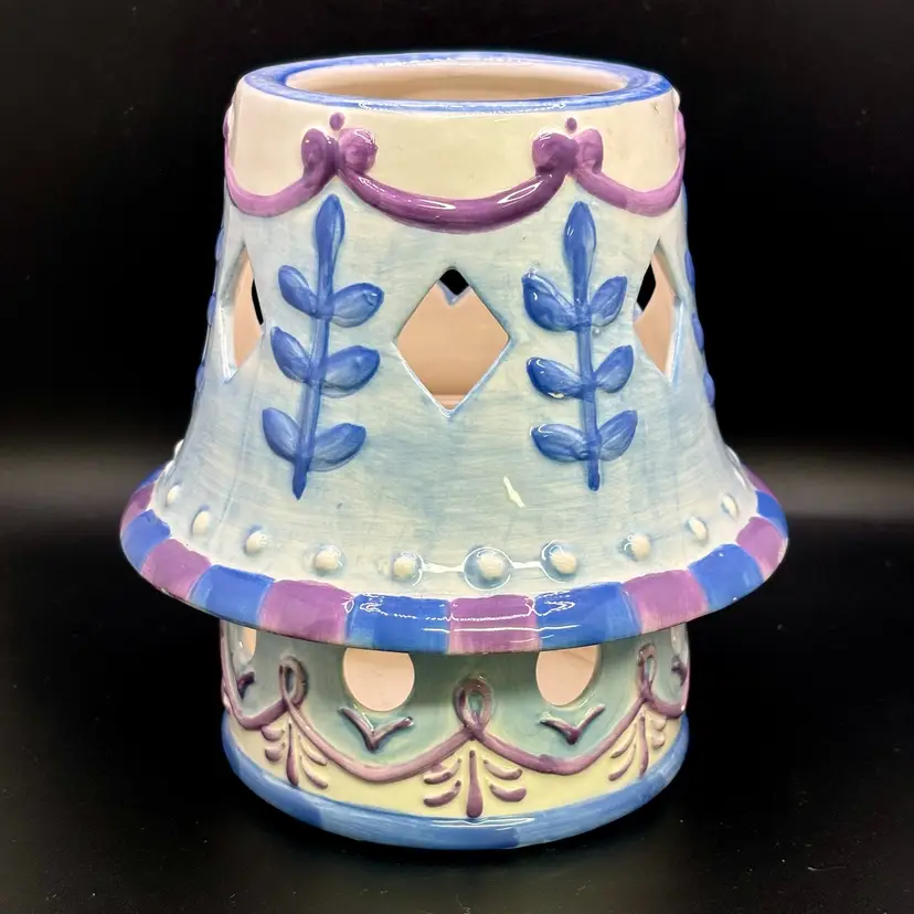 Bella Casa Ganz Purple & Blue Tea Light Candle Holder Luminary 5.5”