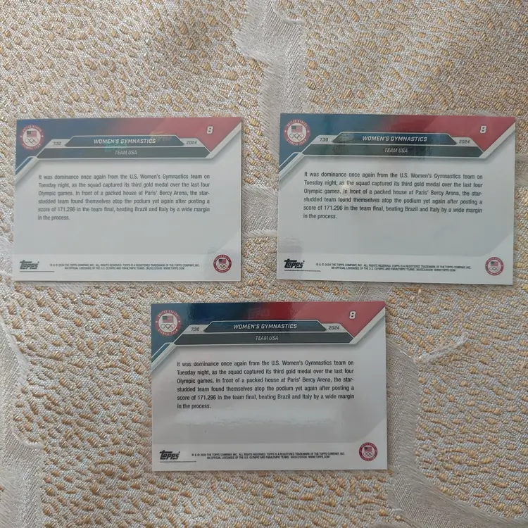 Lot of 3 Women's gymnastics 2024 Topps Now Card 8. Team USA (e)