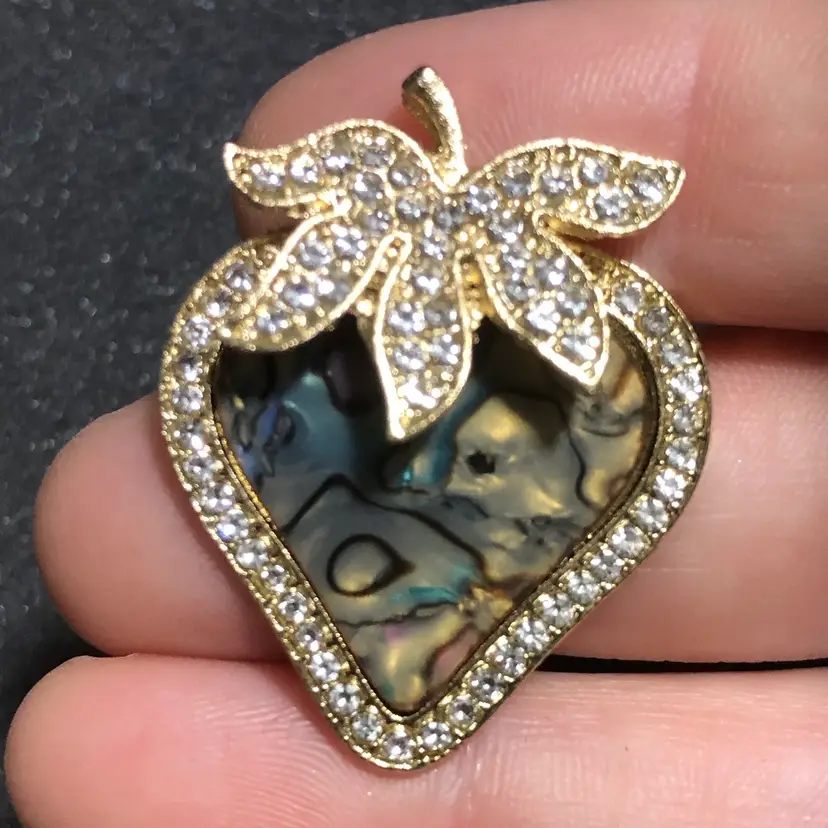 Abalone & Rhinestones Strawberry Brooch