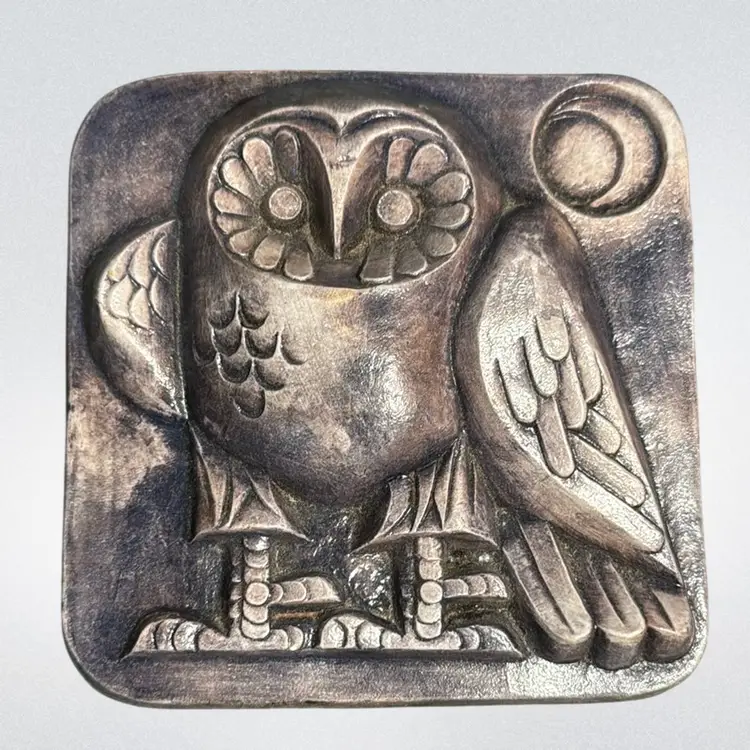 MCM Eliezer Weishoff Ceramic Owl w Moon  Relief Wall Plaque made by Beit Hayotzer in Israel.