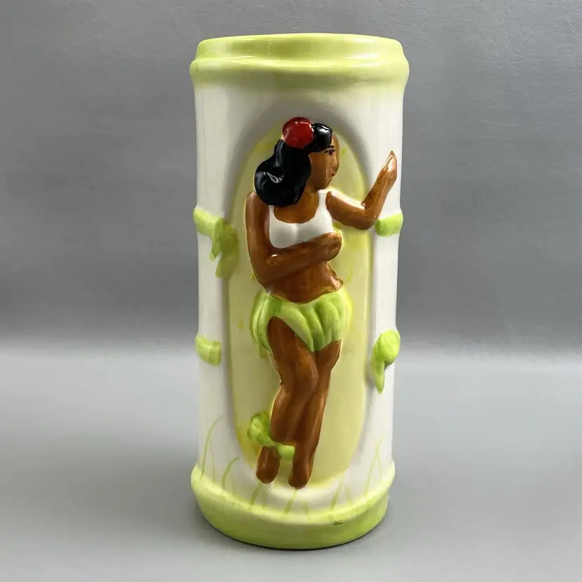 Tikis Grill & Bar Waikiki Tiki Girl Ceramic 7.5" Mug Cup Vase Hawaiian Hula Girl