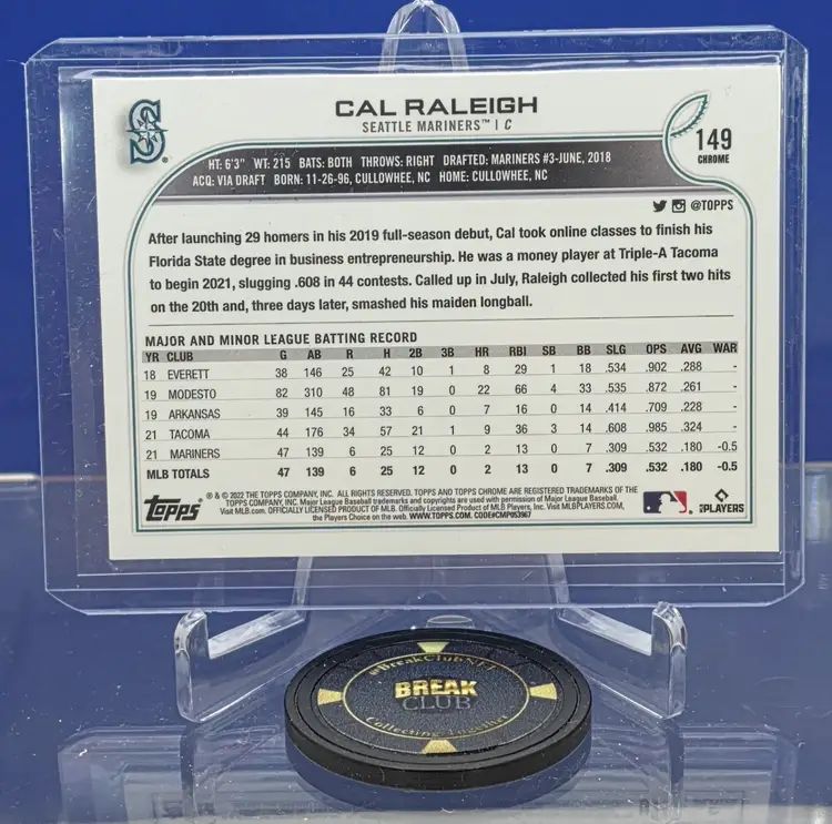 Cal Raleigh 2022 Topps Chrome Sepia Refractor RC #149 Seattle Mariners