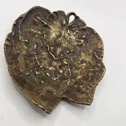 Cambron violet brass leaf Trinket Dish Signed