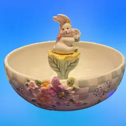 Palm Tree Company Decorative Ceramic Bunny Easter Bowl With Bunny On Flower