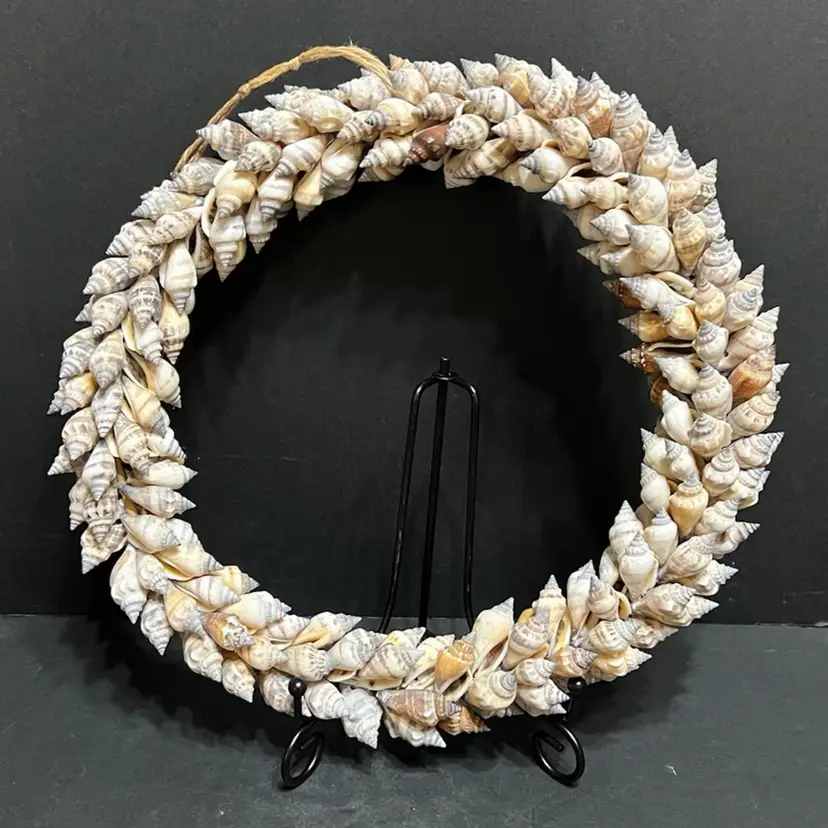 Handmade Seashell Wreath ~10" Diameter, 1.5" Thick, Rope Hanger