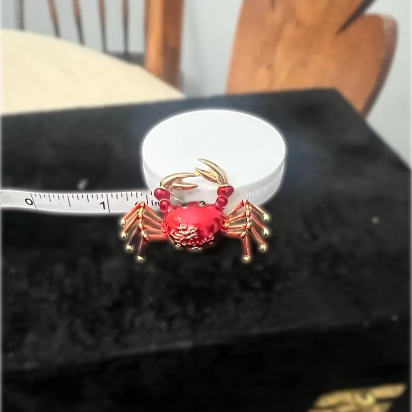 #01 Vintage Red Enamel Crab Brooch