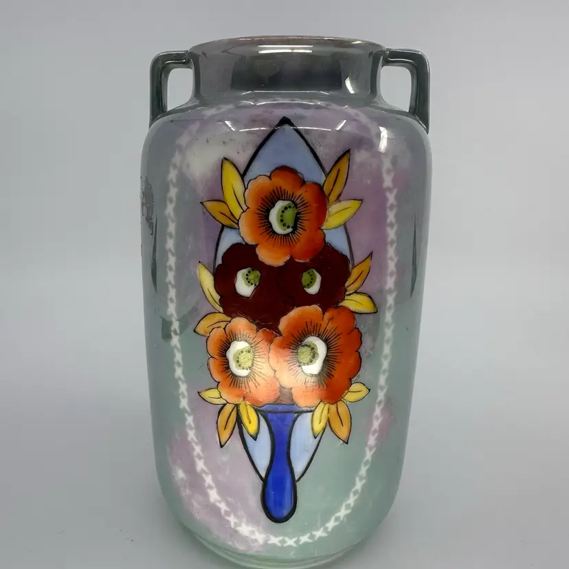 Vintage Japanese Lusterware Double Handled Vase 6.5”