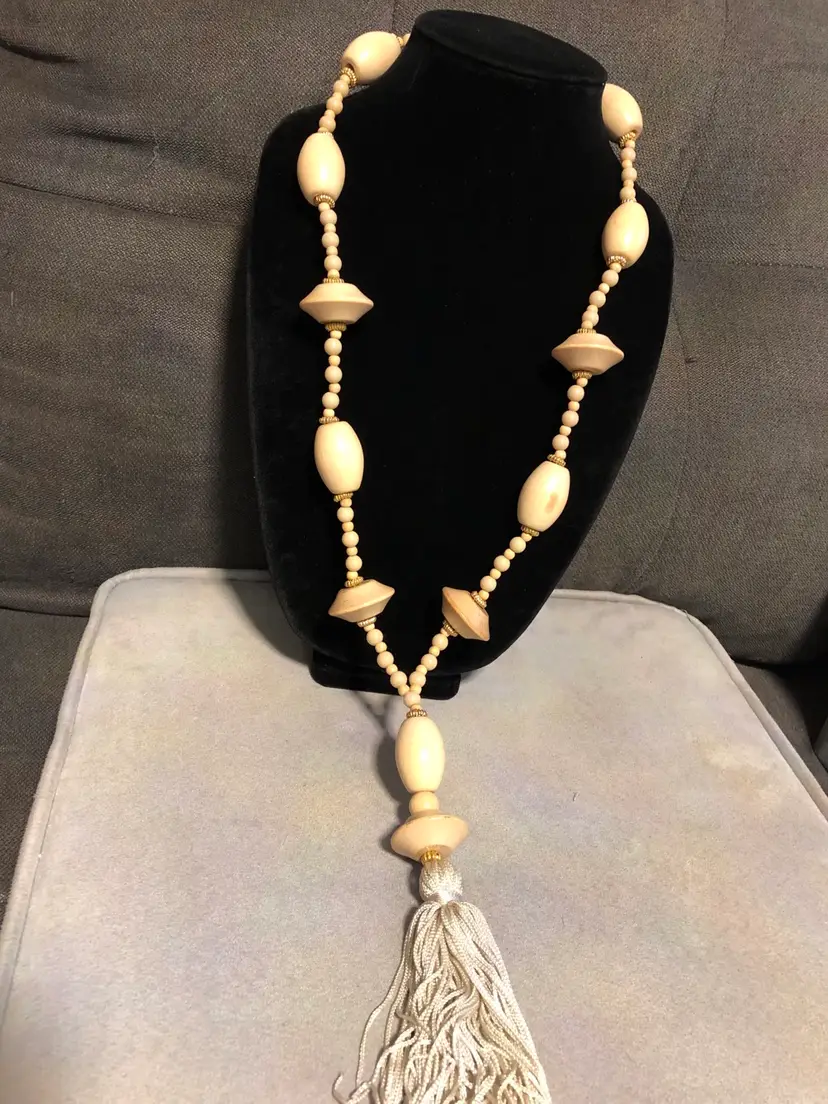 Vintage Cadoro Tassel Statement Wooden Beaded Necklace