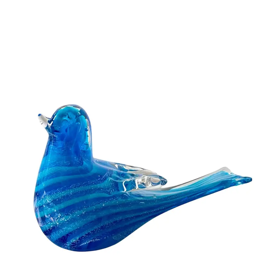 Large Bluebird Figurine/Paperweight Aqua & Blue Stripes With Silver Flecks  
5-1/8” T x 7-1/4” L x 2-3/4” W