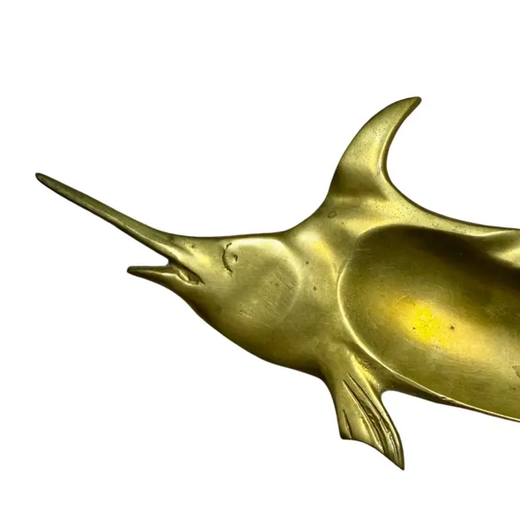 10.5” Vintage MCM Metal Brass Marlin Swordfish Ashtray READ