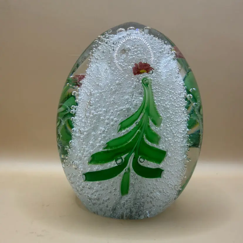Ferro & Lazzarini Murano Pulegoso Bubbles Christmas Tree Paperweight 3.25β
