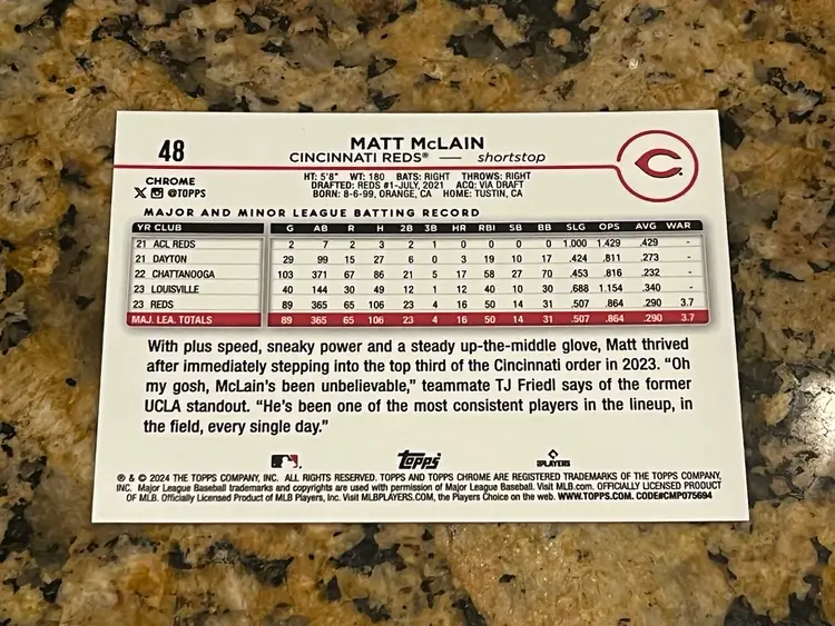 2024 Topps Chrome - Sepia Refractor Gold Cup Matt McLain - Cincinnati Reds