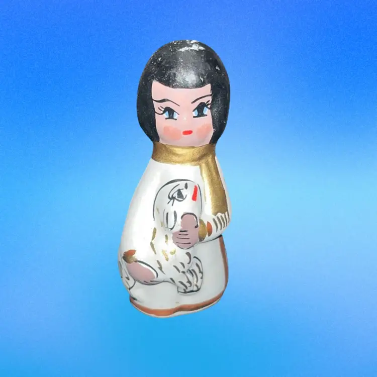 Tonala Mexican Pottery Girl Holding Lamb