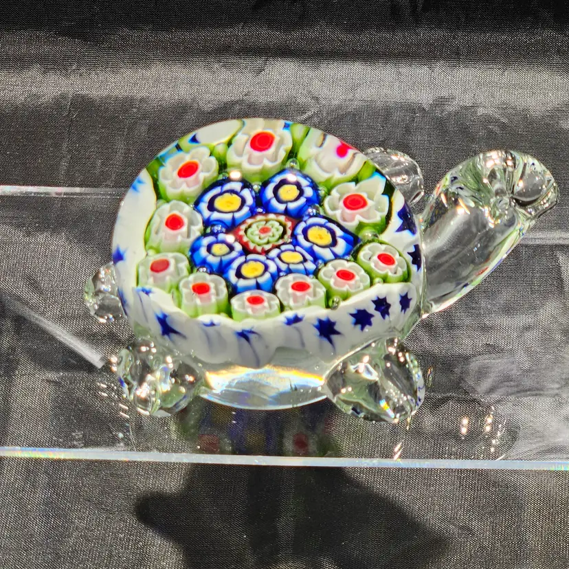 Millefiori Turtle Glass Paperweight - Hand Blown