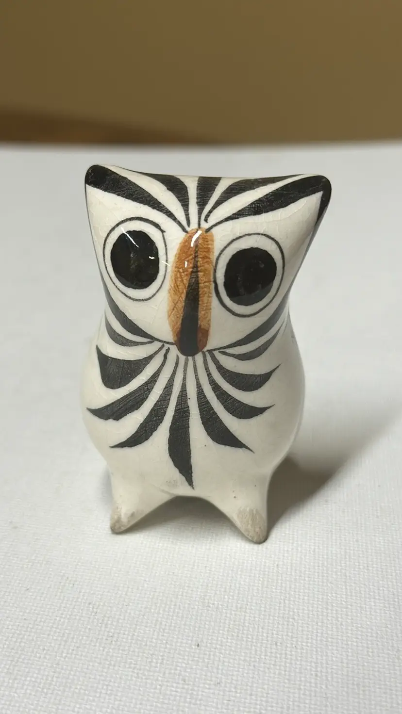 Owl Tonala Mexican Folk Art Hand Painted Ceramic Figurine 3” tall