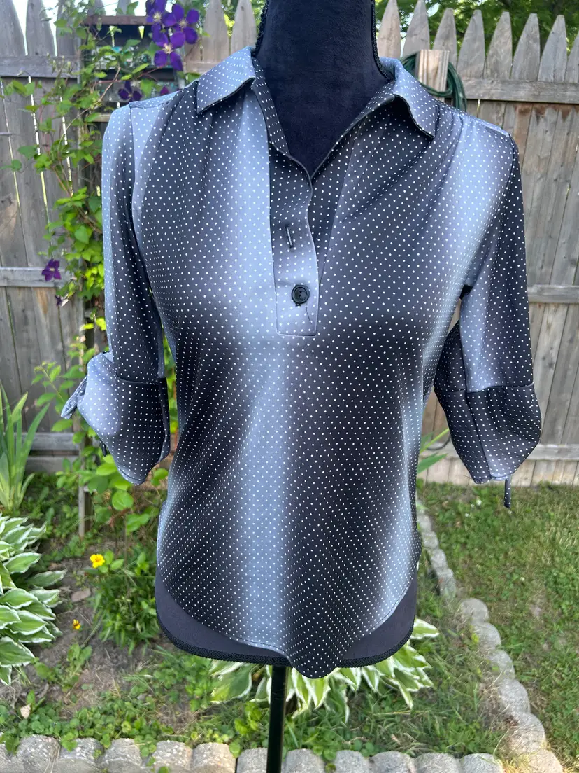 Vintage Sears 'The Fashion Place' Half Sleeve Black White Polka Dot Blouse medium
